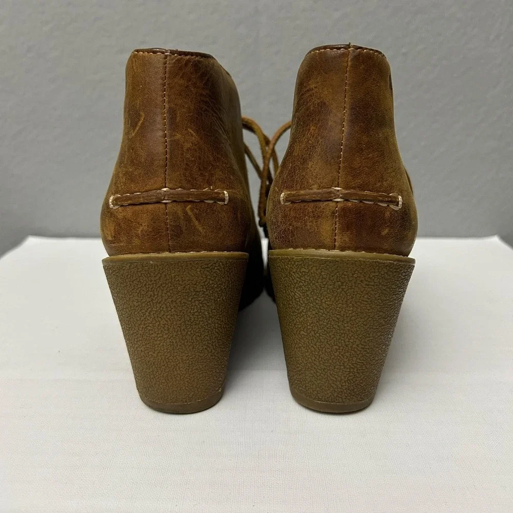 Sperry Leather Wedge Harlow Bootie Women's 8 Cognac Dressy Casual Boho Earthy